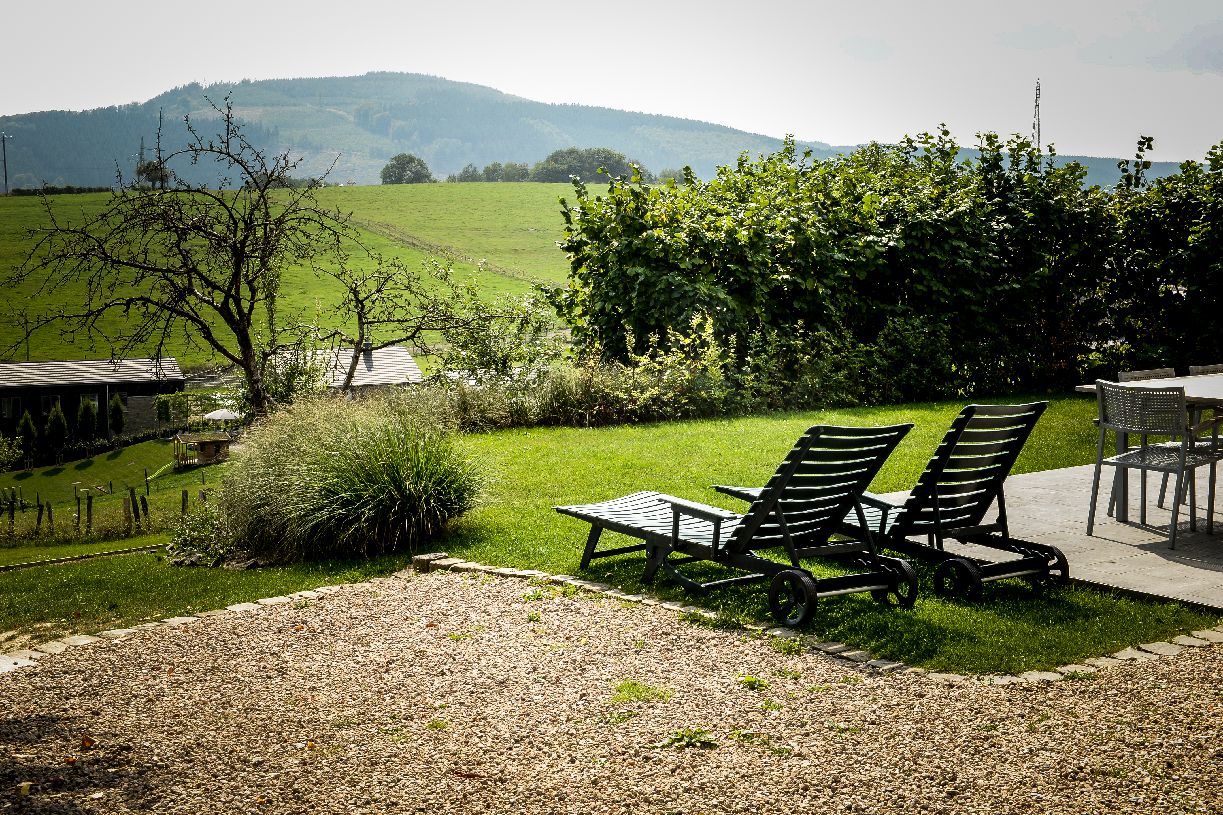 les arondes la gleize extérieur espace jardin transat